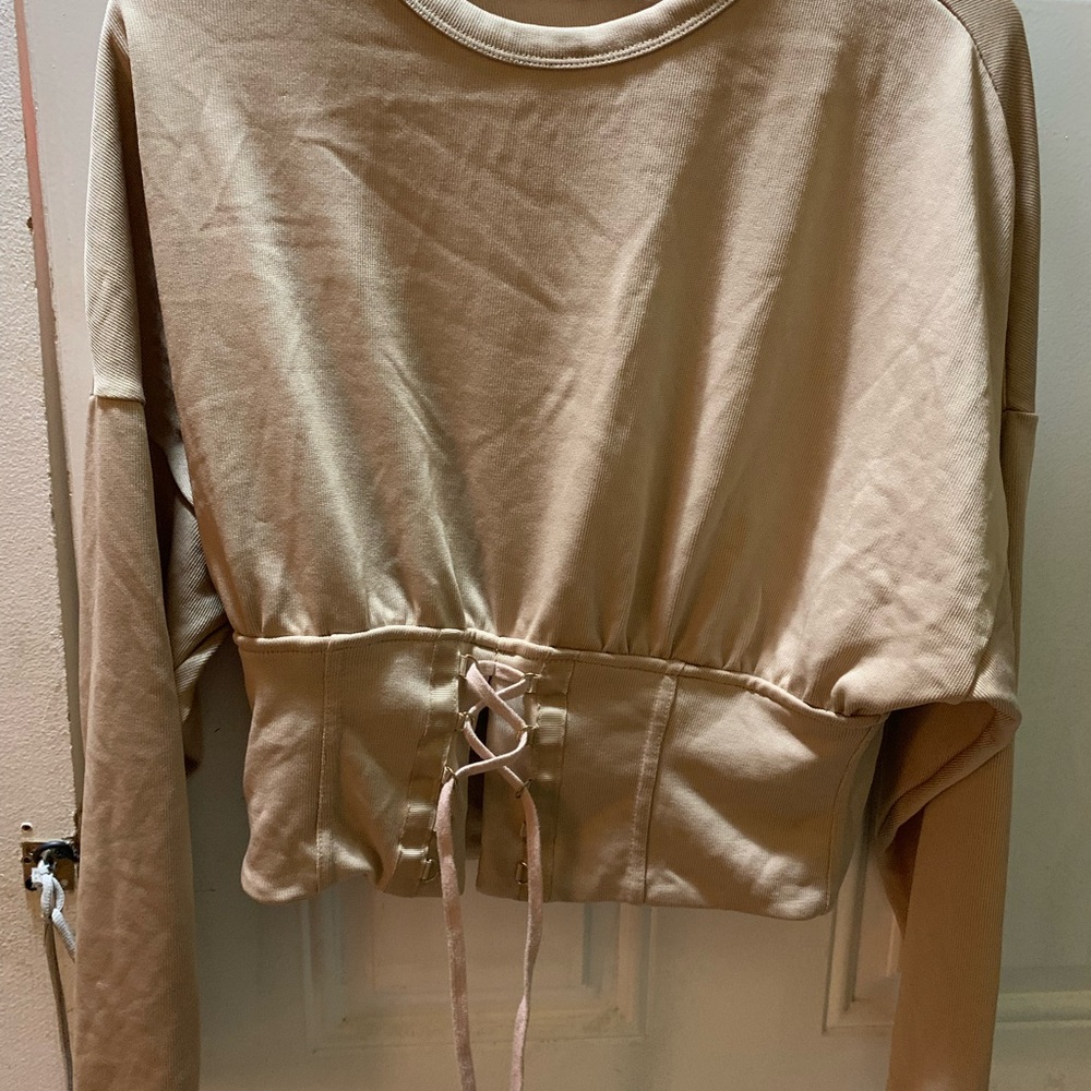 Beige Lace-Up Women's Top